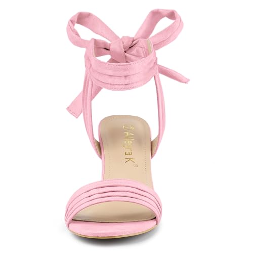 Allegra K Allegra K Women's Open Toe Ankle Tie Back Block Heels Bling Pink Sandals 8 M US