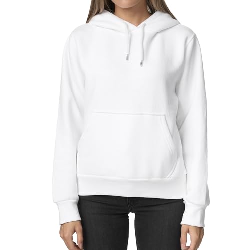 Smith & Solo Damska bluza z kapturem – bluza z kapturem, z okrągłym dekoltem, slim fit, na czas wolny, sportowa koszulka z długim rękawem, bluza treningowa, biały, L