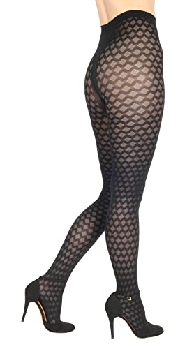 BANANALU Netz Strumpfhosen Damen mit Karo Muster 60 Den blickdichte karierte Alina 60 Nero M Cover