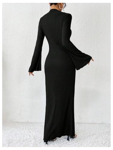 Image of GORGLITTER Women's Bell Long Sleeve Cocktail Maxi Dress Crew Neck Bodycon Fishtail Casual Long Dresses