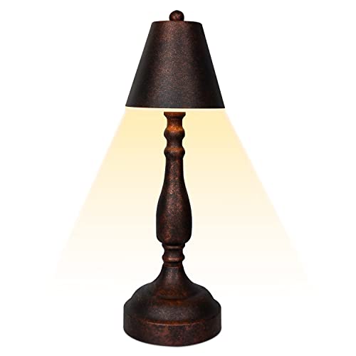 Umexus Rechargeable Cordless Small Table Lamp, Battery Operated Lamp Touch Led Dimmable Bedside Nightstand Desk Lamps Metal Portable Night Light For Bedroom Bar Restaurant Outdoor Décor (Retro Rust) #TOP13