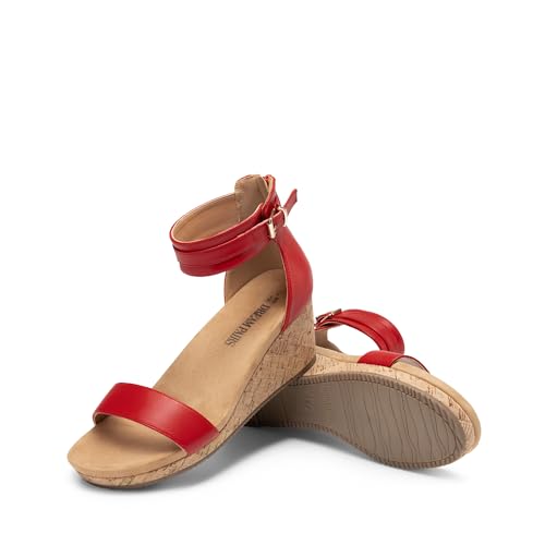 Image of DREAM PAIRS Women's Open Toe Buckle Ankle Strap Platform Wedge Sandals Summer Shoes.