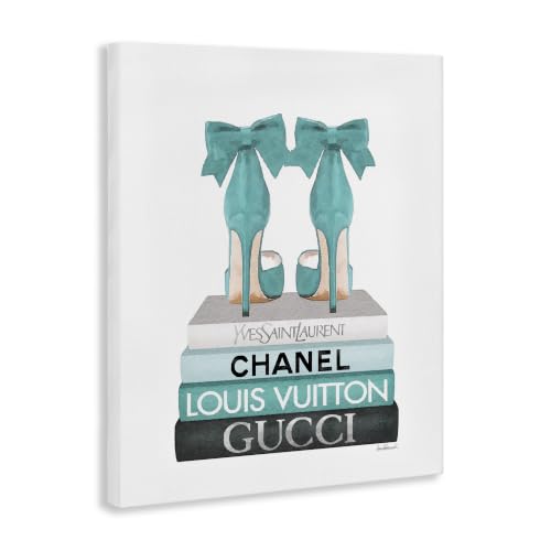 Image of Turquoise Bow Heels Bookstack Glam, 16 x 20 Inch Canvas Wall Art