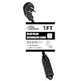 HONDERSON 3-Outlets Flat Plug Indoor Extension Cord Outlet Extender, UL Certified, 16 Gauge 1FT Black 3 Prong Heavy Duty, 16/3 SJTW 13A Power Strip