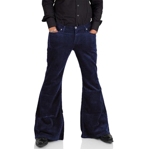 Image of Men's Corduroy Vintage Bell Bottom Pants 70s,Disco Stretchy Flared Pants Fit 60s 70s Outfits for Men,Mens Bell Bottom Jeans.