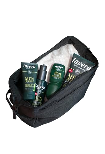 lavera Men sensitive 4in1 Pflege-Set + Kulturbeutel mit Duschgel Creme & Deo in Kulturtasche Zertifizierte Naturkosmetik für sensibler Haut