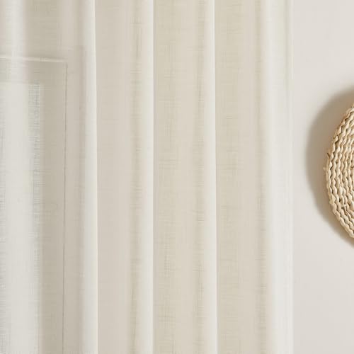 Image of Joydeco Sheer Curtains 84 Inches Long, Cream Curtains for Living Room 2 Panels Set, Ivory Curtains Window Privacy Assured with Light Filtering(W52 x L84 Inch,Ivory)
