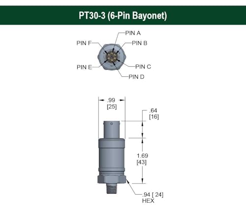 High Performance Fixed Range Pressure Transmitter, 0 to 1000 psi gauge, ±0.25% of Span, 0 Vdc to 10 Vdc, 3-wire, 1/4 NPT male, bayonet 6 pin
