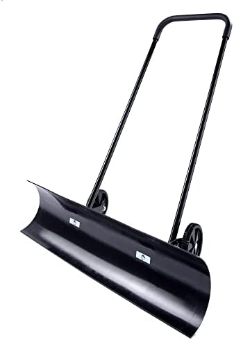 CRESCO Heavy Duty Snow Plough - 96cm | With Plastic Blade & Traction Wheels | Plastic Scoop Suitable for Ice, Snow, Car Driveway Grit or Salt Spreader, Walkway, Deck, Patio & Paths | Black