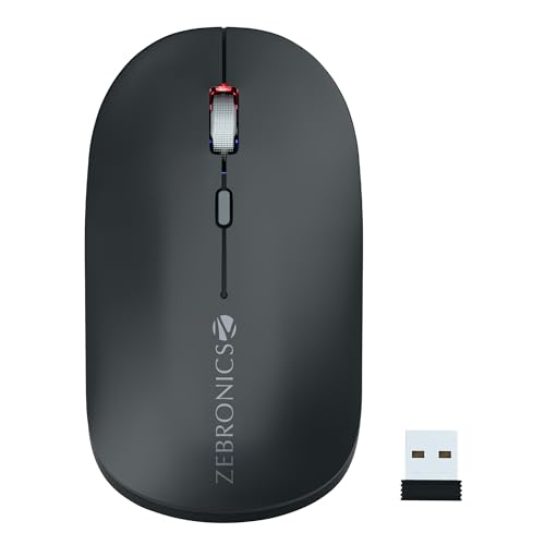 ZEBRONICS Poise Rechargeable Wireless Mouse, Dual Mode (2.4GHz + BT), Upto 1600 DPI, Silent Operation, 4 Buttons, Comfortable & Ergonomic, for Mac | Laptop | Computer (Metallic Black)