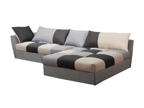 Vente-unique - Canapé d'angle Convertible en Tissu Romane - Gris - Angle Droit