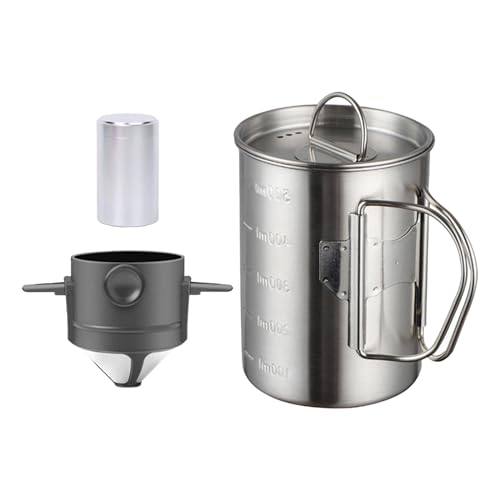 Yajuyi Juego de 3 Cafeteras de Camping con Gotero, Hervidor de 500 Ml, Cafetera 3 en 1, Cafetera de Goteo para Fiestas, Hogar, Senderismo Y Cocina Interior, Filtro Negro