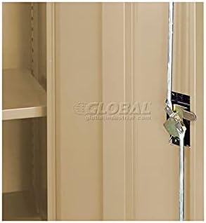 Close-up of the internal 3-point locking rod mechanism of the Global Industrial Steel Storage Cabinet.