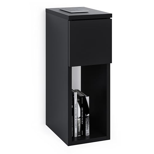 ComfortCove Mesita de Noche, Cajonera, Mesa de Noche Estrecha, Gabinete de Noche, Mesa Auxiliar Delgada con Estante de Almacenamiento, Negro. Dimensiones: W20 x H55 x D30,5 cm