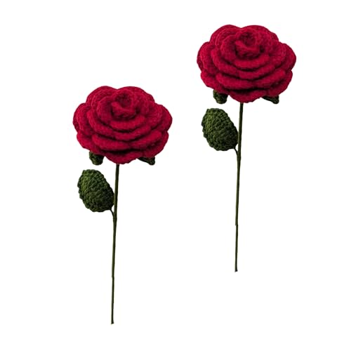Prapti Handicrafts Handmade Crochet Rose Artificial Forever Flowers for Vase, Home Decoration (2, red Rose)