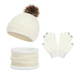 Wintermütze, Schal, Handschuh, gestrickt, 3er-Set, Schal, Handschuhe, Mütze, beige, Einheitsgröße