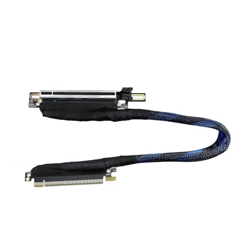 JMT PCIE 5.0 X16 Graphics Card Extension Cable 270 Degree 64GBS GEN5 Braided Mesh Harness Riser for AI Server Graphics Card Bendable GPU Adapter 16AD5 (Right Out Left in,40cm)
