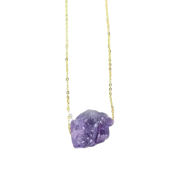 Natural Raw Amethyst Nugget Cut Crystal Necklace PN2218