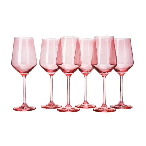 Colored Wine Glass Set, Large 12 Oz Glasses Set Of 6, Unique Italian Style Tall Stemmed For White & Red Wine, Water, Margarita Glasses, Color Tumbler, Gifts, Viral Beautiful Glassware (Rose) #TOP6