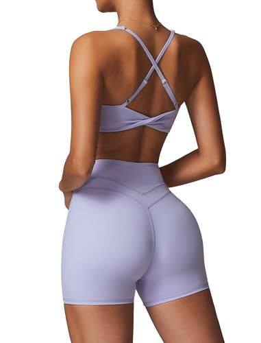 QBGJTD Womens Workout Sets U Neck Seamless Twist Cross Back