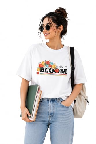 Image of Amazon Brand - Anarva Women Oversized Graphic Printed T Shirt 100% Cotton Drop Shoulder Loose Fit Baggy Casual Tshirt for Girls
