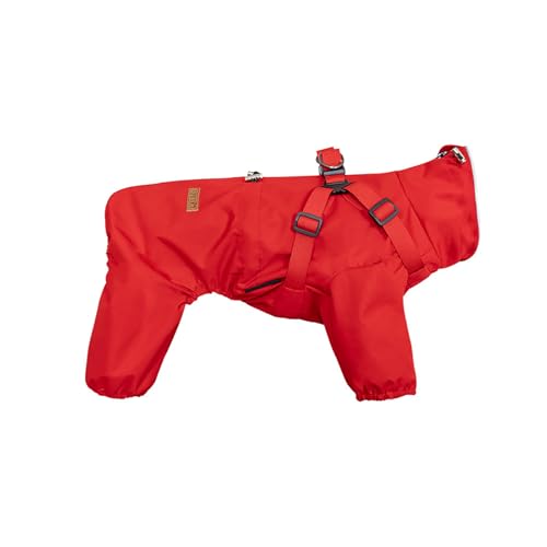 Regenmantel für kleine Hunde, verstellbar, mit 4 Beinen, wasserdicht, winddicht, reflektierend, für kleine und mittelgroße Hunde, Größe M, Rot