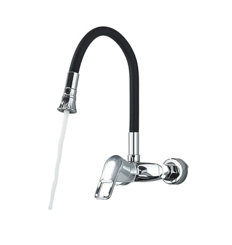 Robinet évier chrome mural avec bec pivotant tuyau multimode eau chaude froide