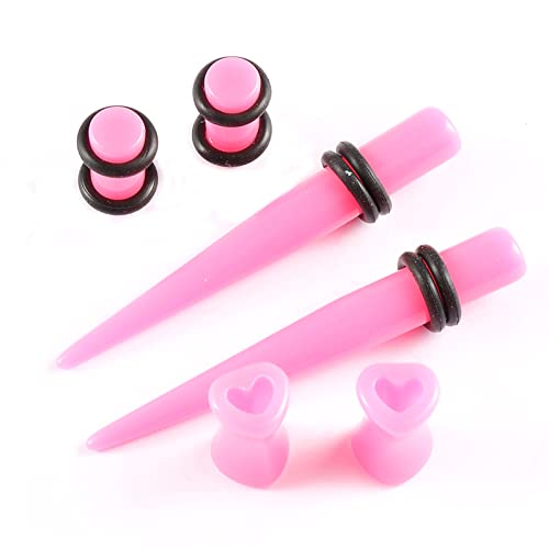 Memsion Ear Stretching Kit Gauges For Ears 46 Pcs 14G-00G Ear Gauges Expander Set Acrylic Ear Tapers And Plugs Body Earring Piercing Kits Pink Color #TOP1