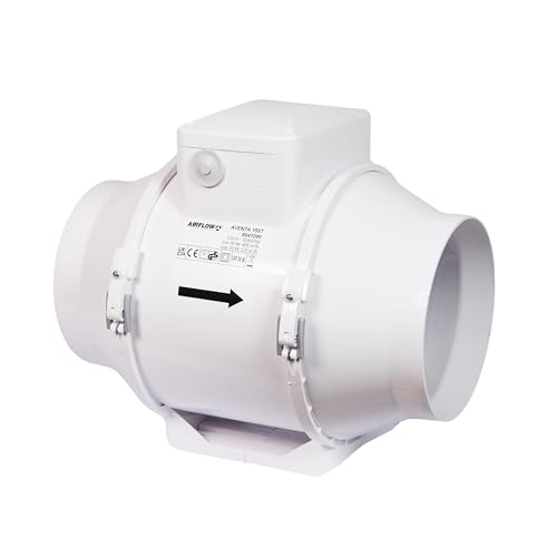 Airflow Aventa 150T In-Line Extractor Fan with Timer – 30W Energy-Saving, 112-144 l/s Flow Rate, 2-Speed, Adjustable Timer (2-30 Minutes), Compact (250x295x185 mm), Fits 150mm Duct, 3-Year Warranty