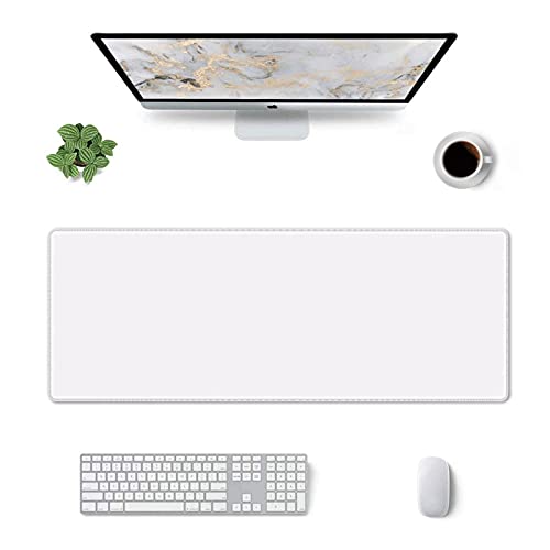 Grau Weiß XL Erweitertes großes Gaming-Mauspad 80 x 30 cm rutschfestes Gummi mit genähten Kanten, extra lange Schreibtischunterlage, Computer, Laptop-Schreibmatte für Schreibtisch, Büro, Zuhause