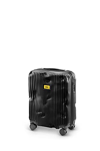 CRASH BAGGAGE Icon Stripe - 22 Inch Rolling Carry On Suitcase with 4 Spinner Wheels, Hardside Polycarbonate Travel Luggage, Lightweight, Interior Pockets, Airline Approved Lock, 36L - Black