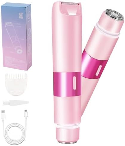 Bikini Trimmer for Women, 2 in 1 Electric Razor with LED Light, Body Facial Hair Remover, Type-C Charging, Wet/Dry Use for Smooth Skin