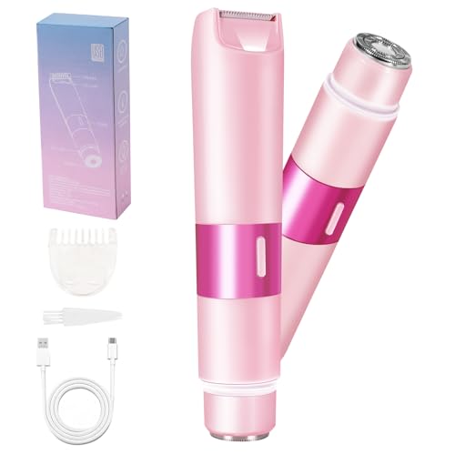 Bikini Trimmer for Women, 2 in 1 Electric Razor with LED Light, Body Facial Hair Remover, Type-C Charging, Wet/Dry Use for Smooth Skin