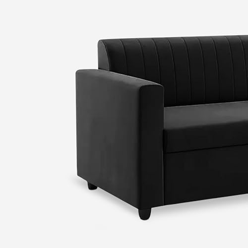 Image of Rosebell - Black Velvet L-Shape Sofa | Right-Hand 4-Seater Sectional Corner Couch for Stylish Living Rooms, Offices & Guest Spaces
