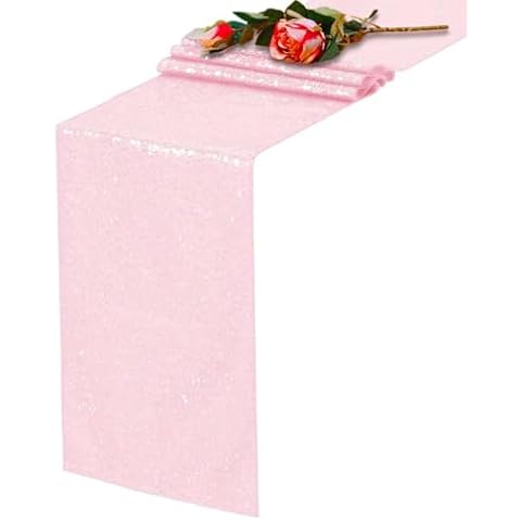 TCBESTO Pink Sequin Table Runner 12"x72" 1 Pack Glitter Table Runner Baby Pink Table Runner for Baby Shower Wedding Birthday Party Christmas Valentine’s Day Easter Cover