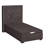  Epeda Ensemble Lit Coffre Hercule 2 en 1 - Velours Gris Béton 90x200