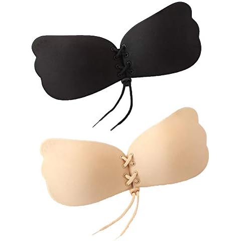 JBINNG 2 Pcs Women Butterfly Bra Invisible Bra Strapless Bra Self Adhesive Backless Bras Silicone Push up Bra (A) Cover