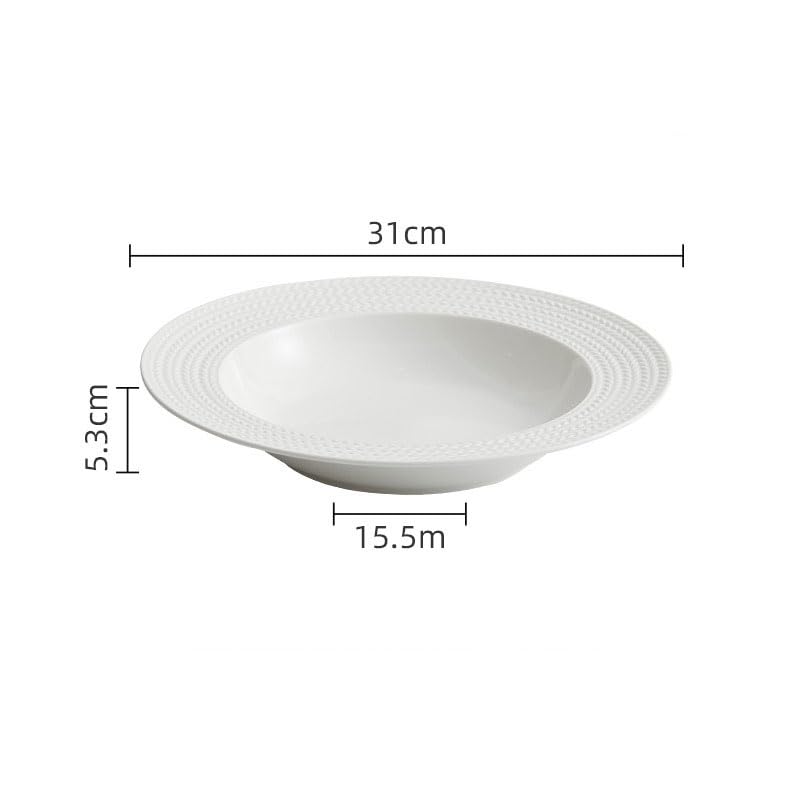 Plato llano simple de cerámica para ensalada, cocina, restaurante, plato principal para el hogar, cuenco de sopa blanco puro, vajilla creativa, plato de cena (C, 12 pulgadas)