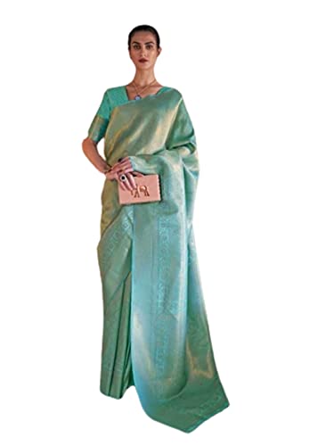 Chemisier indien en soie vert pour femme style sari musulman tissé main 3268