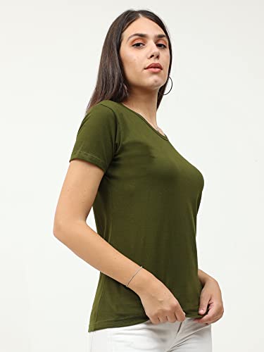 Image of FLEXIMAA Women's Cotton Plain Round Neck Half Sleeve T-Shirt