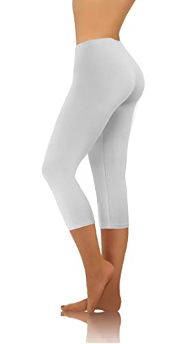 sesto senso Pantaloni Donna Sportivi Bianco 3/4 Cotone Ragazza Colorati Leggins Fitness Yoga 4XL White