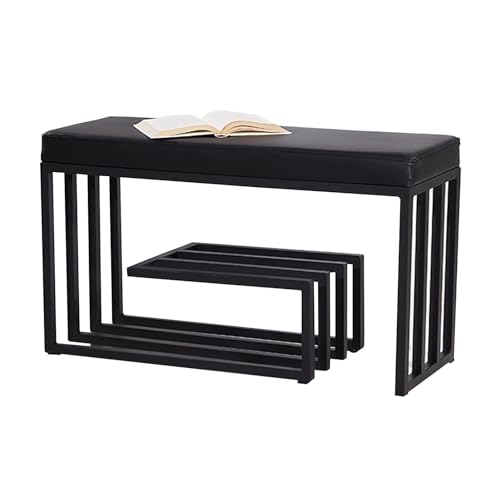 Banco de zapatos de 3 niveles de metal negro con asiento acolchado para almacenamiento de zapatos para pasillo, dormitorio y entrada, elegante zapatero con contenedor
