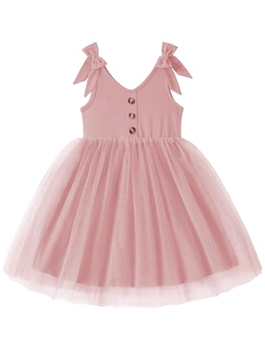 Arshiner Toddler Tutu Dress Bow Shoulder Tulle Sleeveless Dresses Summer Fashion Sundress Dusty Pink - Dot Tulle 3T
