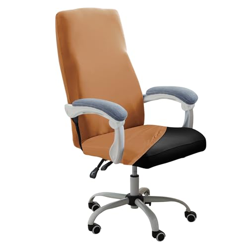 Image of HOKIPO Office Chair Cover for Executive Chair (High-Back) - 140 GSM Stretchable Fabric - Anti-Slip & Washable - Fits Tall & Big Office Chairs, Caramel Brown(AR-6204-SBRN)