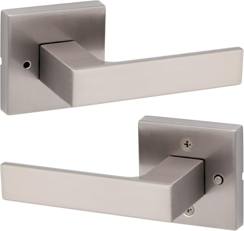 Image of Kwikset Singapore Interior Privacy Door Handle with Lock, Door Lever for Bathroom and Bedroom, Satin Nickel Reversible Keyless Turn Lock, with Microban Protection (Pack of 12)
