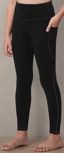 AENLLEY Yoga Active Leggings para meninas com 2 bolsos - Calças de ioga para treino infantil para at