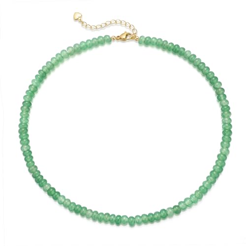 chorfla Beaded Gemstone Necklaces for Women, Bohemian Colored Choker Natural Stone Bead Decoration Summer Beach Handmade Jewelry Necklace (Emerald)
