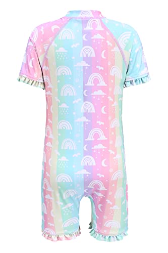 Image of Girls Rash Guard Swimsuits One Piece Bathing Suits for Girls UPF 50+ Sun Protection Short Sleeve Sunsuits Zipper