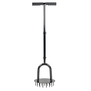 CStern Handmatige gazonbeluchter, handmatige gazonventilator met T-greep en 19 spikes, verluchter voor gazon, zwart