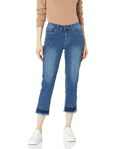 SLIM-SATION Women's Misses 5-Pocket Zip Front Solid Fringe Hem Crop Jean
